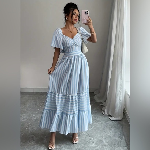 Dresses & Skirts - New Boutique Elegant Blue Striped Maxi Dress